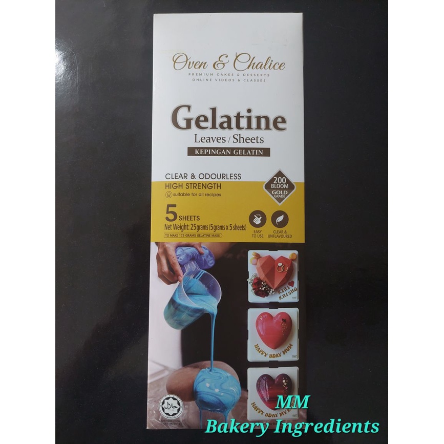 GELATINE LEAVES / SHEETS 25G 5SHEET (GOLD GRADE 200BLOOM) Shopee