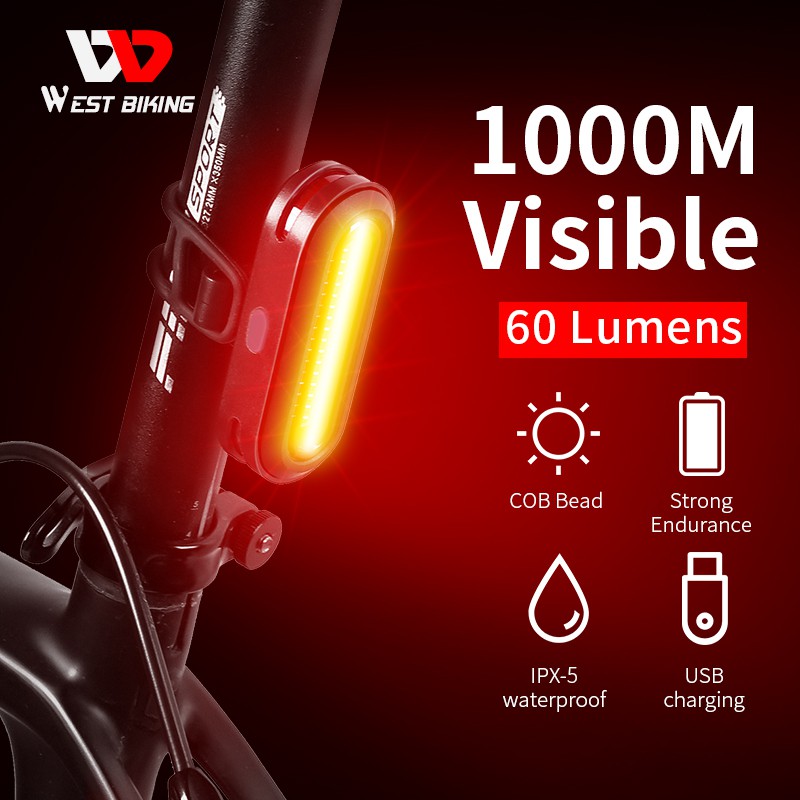 WEST BIKING Bike Tail Light 6 Modes USB Rechargeable Led 1000M Visible ...