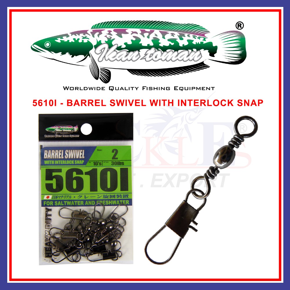5-10PCS/pkt] 45lb - 66lb Ikan Toman Barrel Swivel With Interlock Snap 5610I  Rolling Swivel Fishing Connector