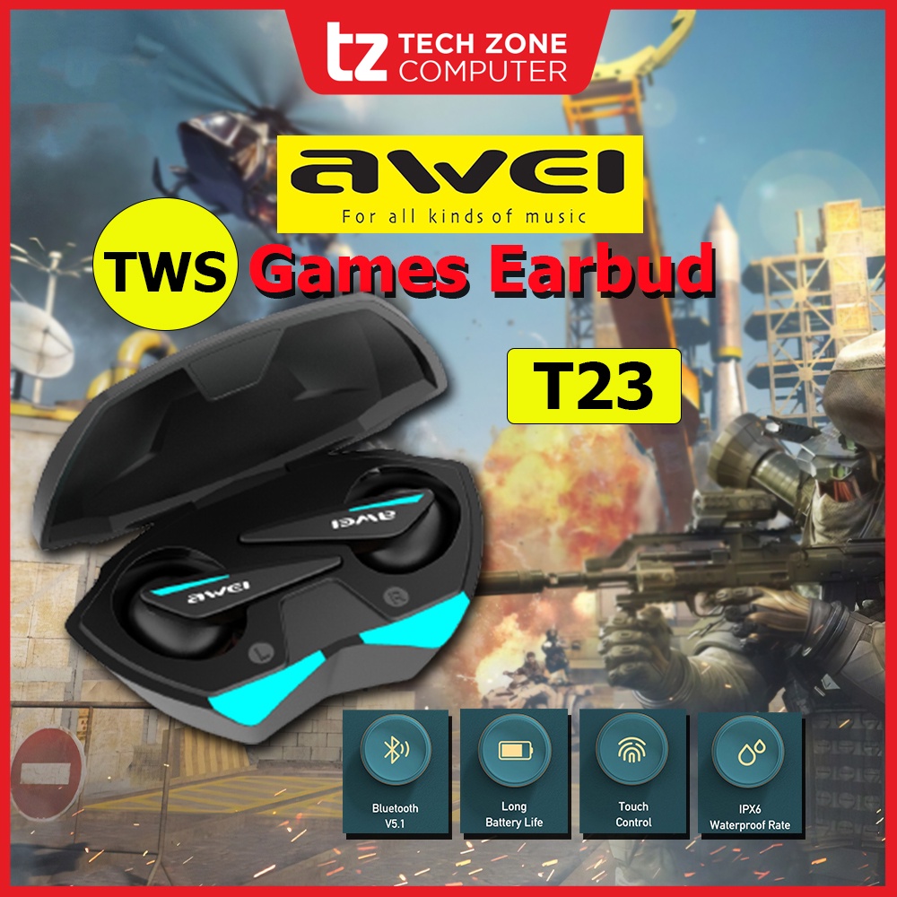 Awei T23 TWS Gaming True Wireless Gaming Bluetooth Headset with