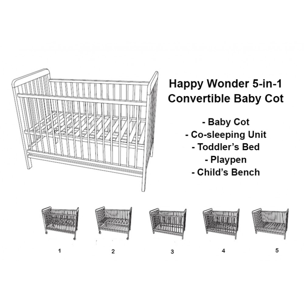 Happy wonder 5 in 1 convertible baby cot best sale