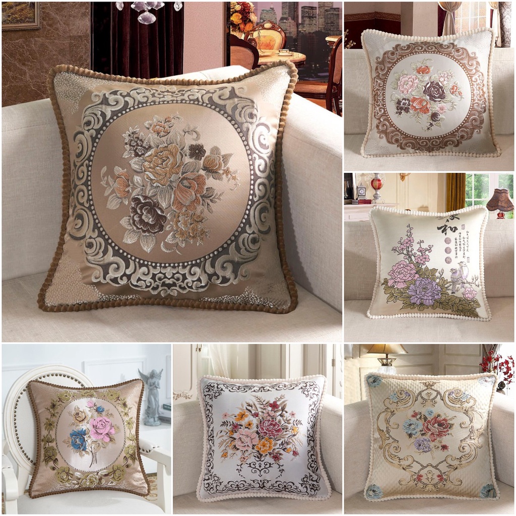 European Floral Embroidered Cushion Cover Luxury Pillow Case Home Decorative Sofa Living Room Throw Pillow Cover Shopee Malaysia