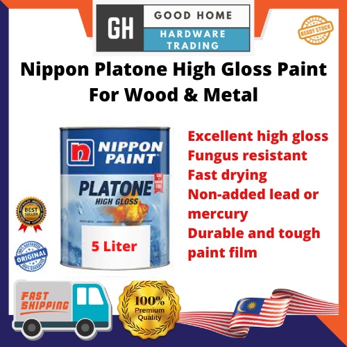 Nippon Paint Platone High Gloss Paint For Wood & Metal (5L) | Shopee ...