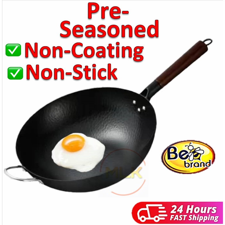 MLK Ready Stock Zhangqiu Pre-Seasoned Traditional Iron Wok non-stick ...