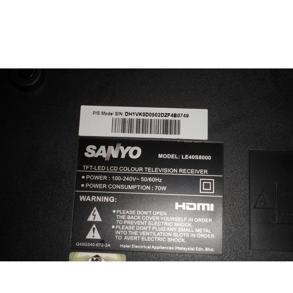 SANYO LE40S8000 TFTLCD TV SPARE PARTS (used) Shopee Malaysia