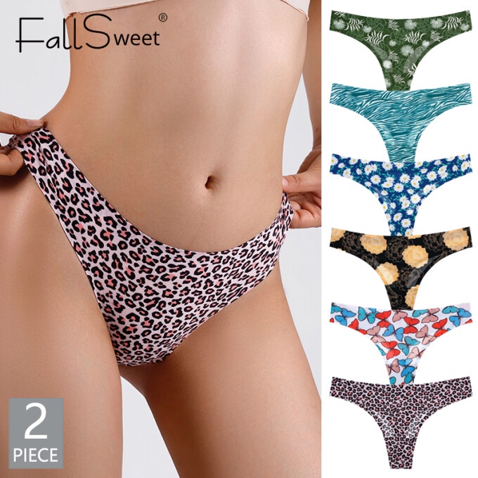 FallSweet 2 pcs/ lot ! Silk Leopard Panties Women Floral Thongs G