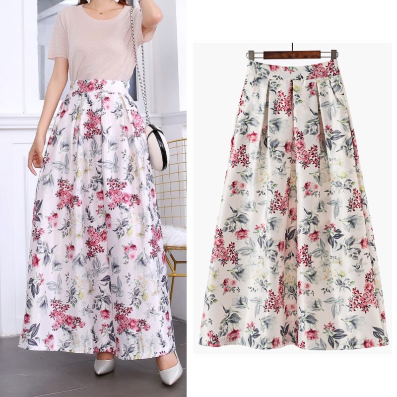 Ready Stock Womens Printed Maxi Pleated Satin Skirts Elastic Stretch Waist Long Skirt Floral Skirts Shopee Malaysia