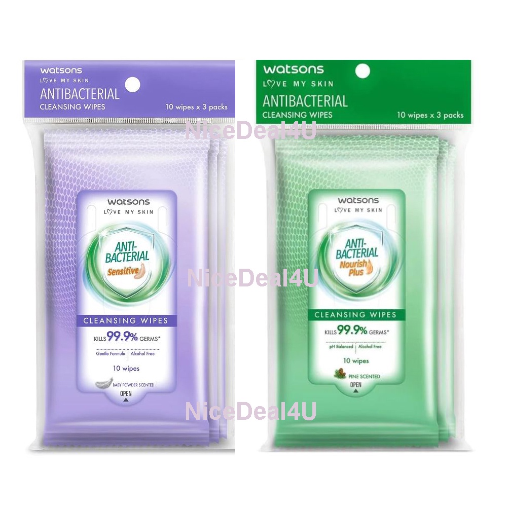 Watsons Antibacterial Cleansing Wipes 10'sx3packs Mini Travel Wet ...