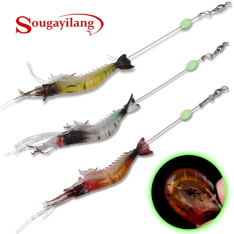 Sougayilang 1pc Fishing Lure Shrimp Fishing Lure Soft Fishing Luminous  Shrimp Lure with Hook Swivel Beads Artificial