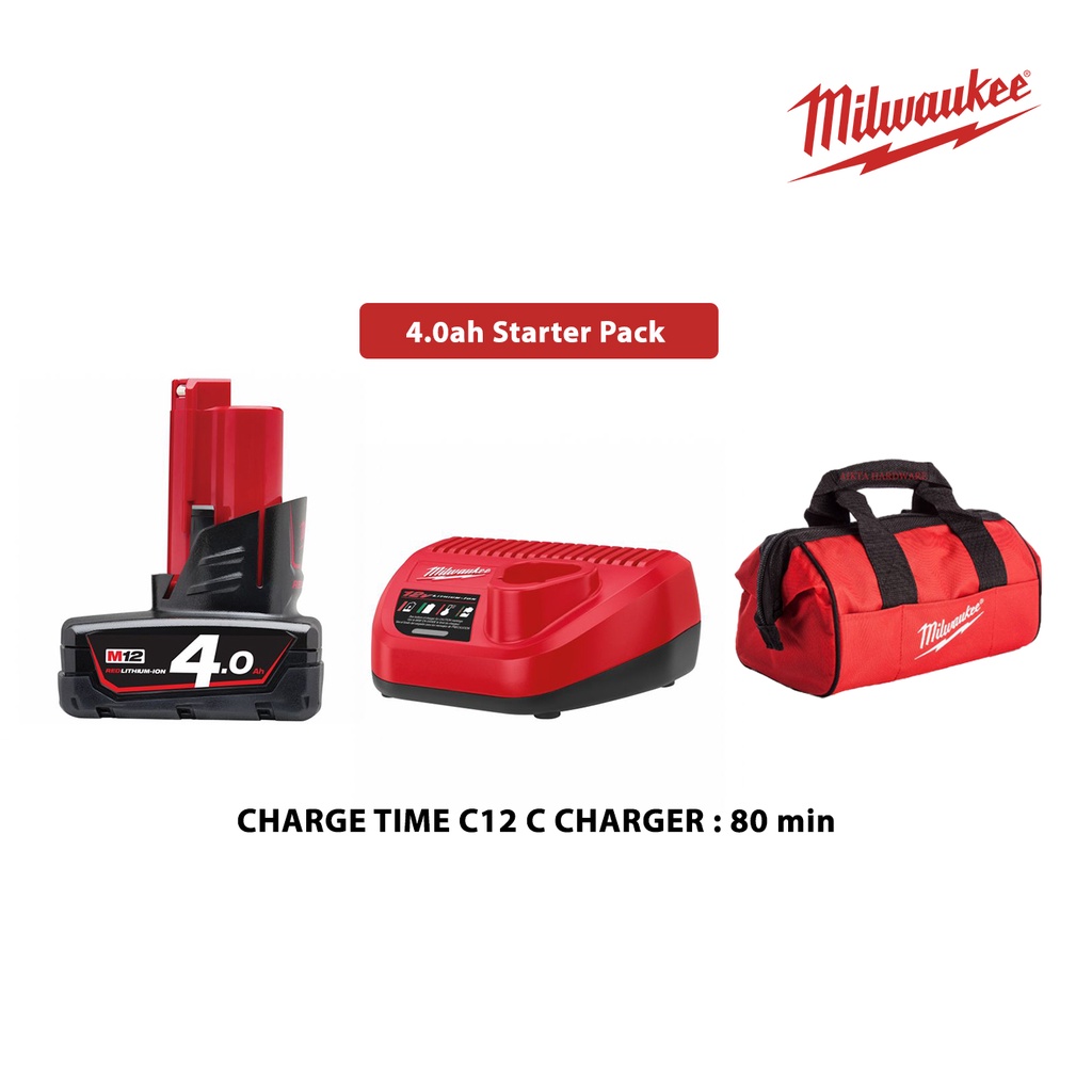 MILWAUKEE M12 Battery Starter Pack M12 201B M12 301B M12 401B Battery M12 601B Charger MCB M12 Bag M12B2 M12B4 M12B6 Shopee Malaysia