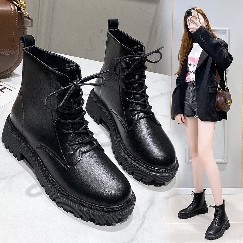 Fashion Martin Boots Korean Style Ladies Zippers Ankle Boots Comfortable High Heel Leather Shoes Shopee Malaysia