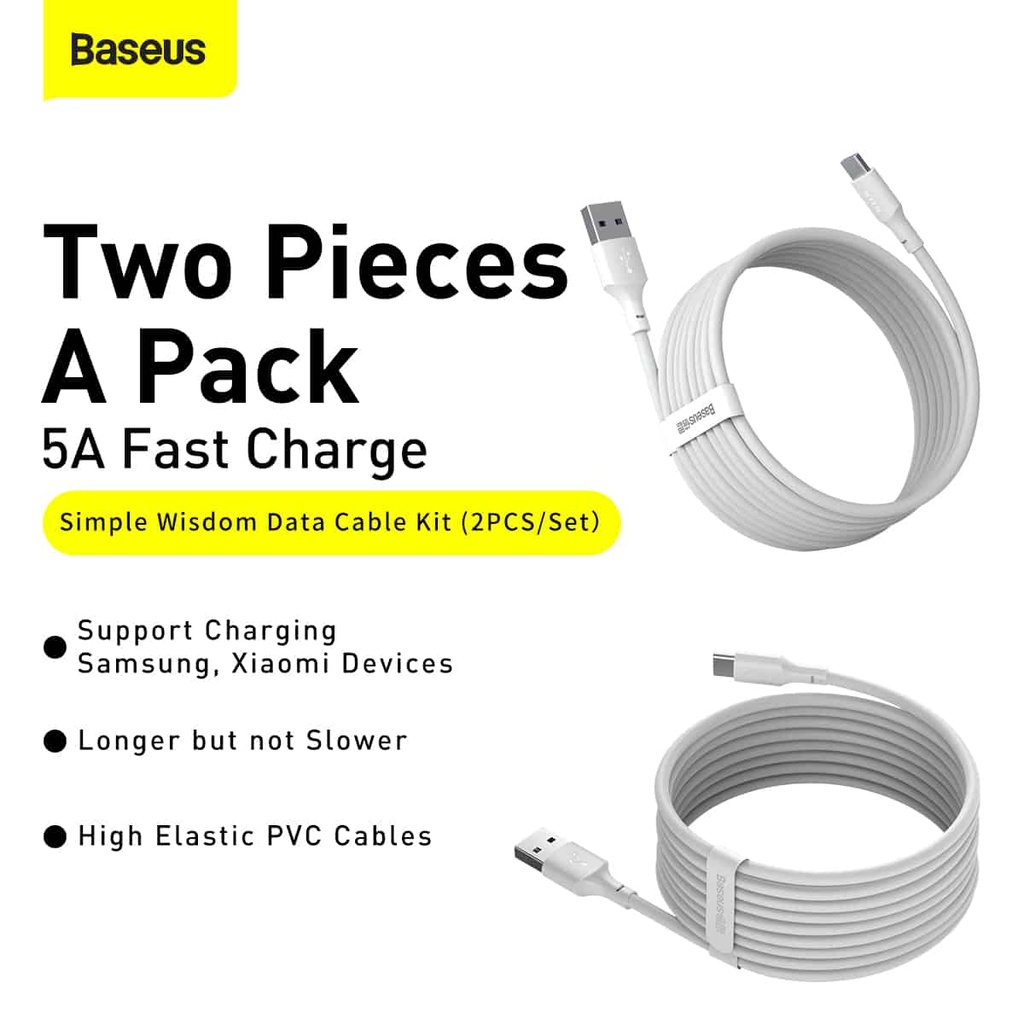 Baseus Simple Wisdom Data Cable Kit USB to TypeC 5A (2PCS/Set) 1.5m