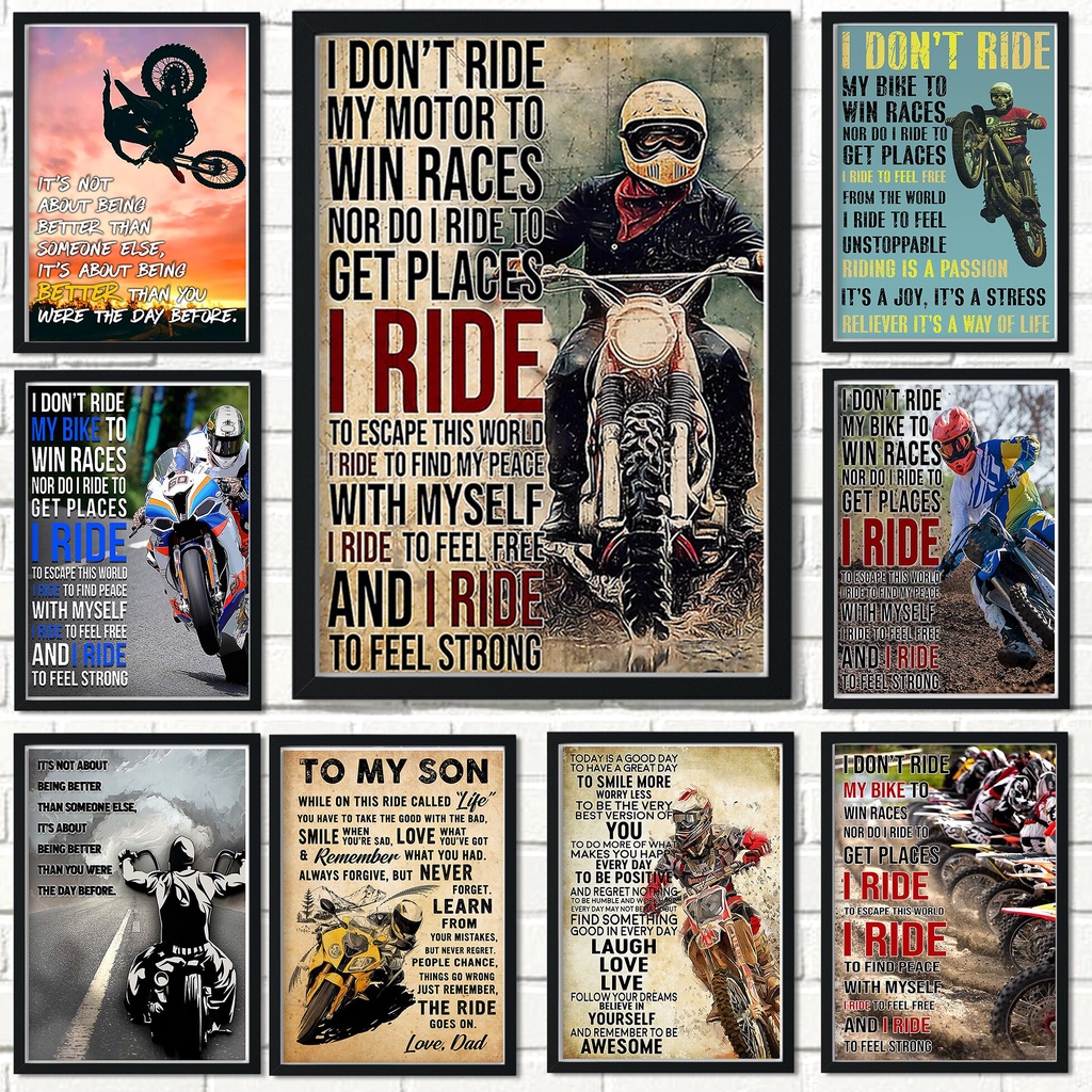 Racing Retro Motorcycle Poster OffRoad Race Begins I Ride Inspirational Quotations Painting