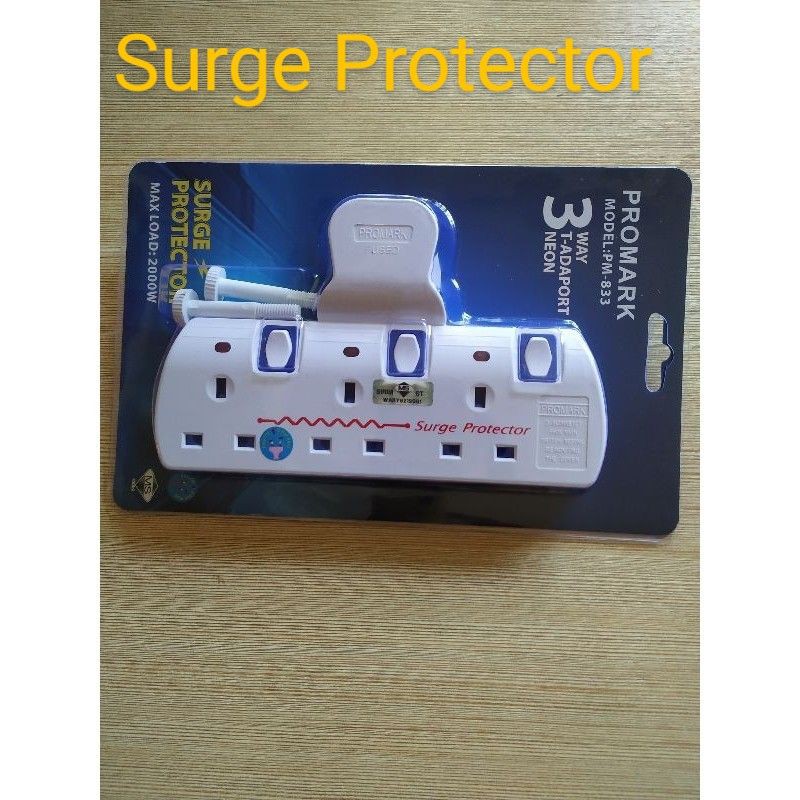 Promark 3-Way/4-Way T-Adaport Neon Surge Protector Easy For 2 Pin Plug ...