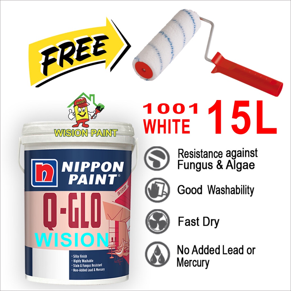 ( PROMOSI ) 15L QGLO NIPPON PAINT ( 1001 WHITE ) SILKY FINISH FOR