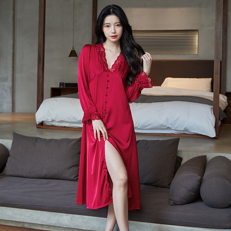Large Size Ice Silk Pajamas Women's Summer Cool Thin Home Wear Long Women's  Nightdress - China Pajamas and Homewear price
