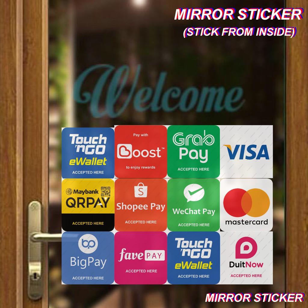 Ewallet Mirror Stickers, Malaysia Ewallets Mirror Stickers, E wallet accepted here Shopee