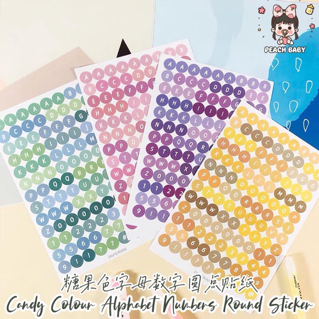 Ins Candy Color Alphabet Number DIY Round Stickers Resin Art Photo Tag  Scrapbook Decoration 彩色圆点贴纸字母数字手账贴纸滴胶咕卡