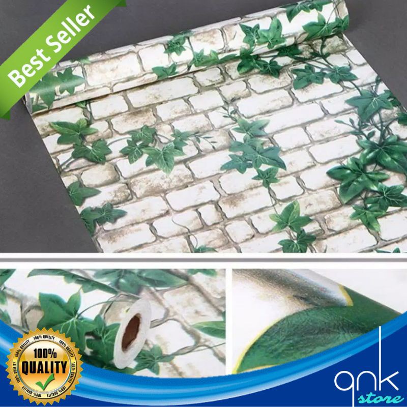 PUTIH Wallpaper Wall Brick Motif 45cm x 10m White Brick Leaf Wallpaper