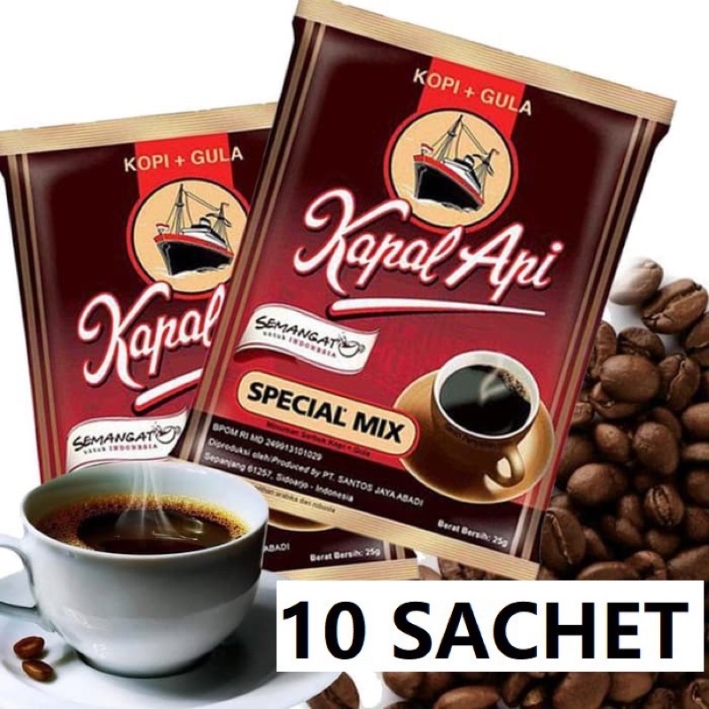 HITAM Kopi Kapal Api Special Mix 1dozen (10 Sachets) Black Coffee+Sugar ...