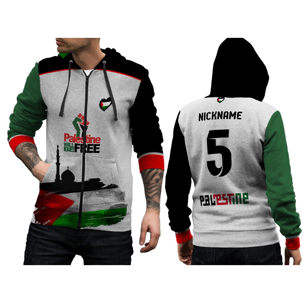 Palestine Pullover GR8Shop Free Palestine Hoodie - Unisex Pullover Mit Flaggen-Fist Design In Weiß Unisex Kapuzenpullover