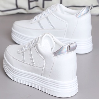 Women's Wedge Heel Platform Sneakers,Women's new classic round white casual  slope heel thick-soled sports shoes