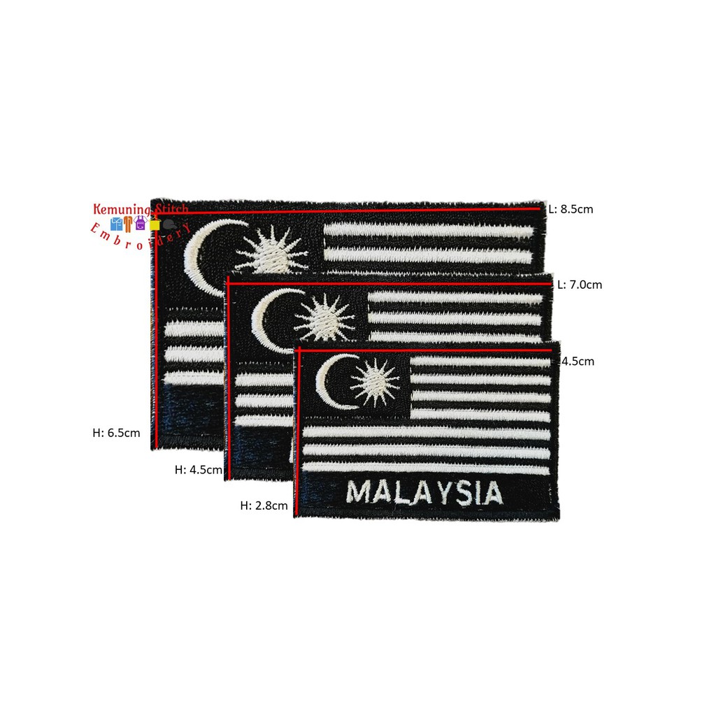 Malaysia Flag  Black&white  3d Embroidery Badge  S  M  L 