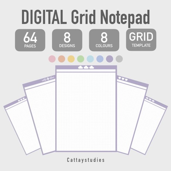 [DIGITAL NOTEPAD] Digital Grid Template with 8 different designs and 8 ...
