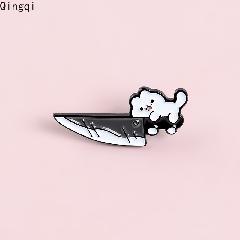 Creative Knife Cat Enamel Pin Cute White Cat Brooches Badges Lapel Pins