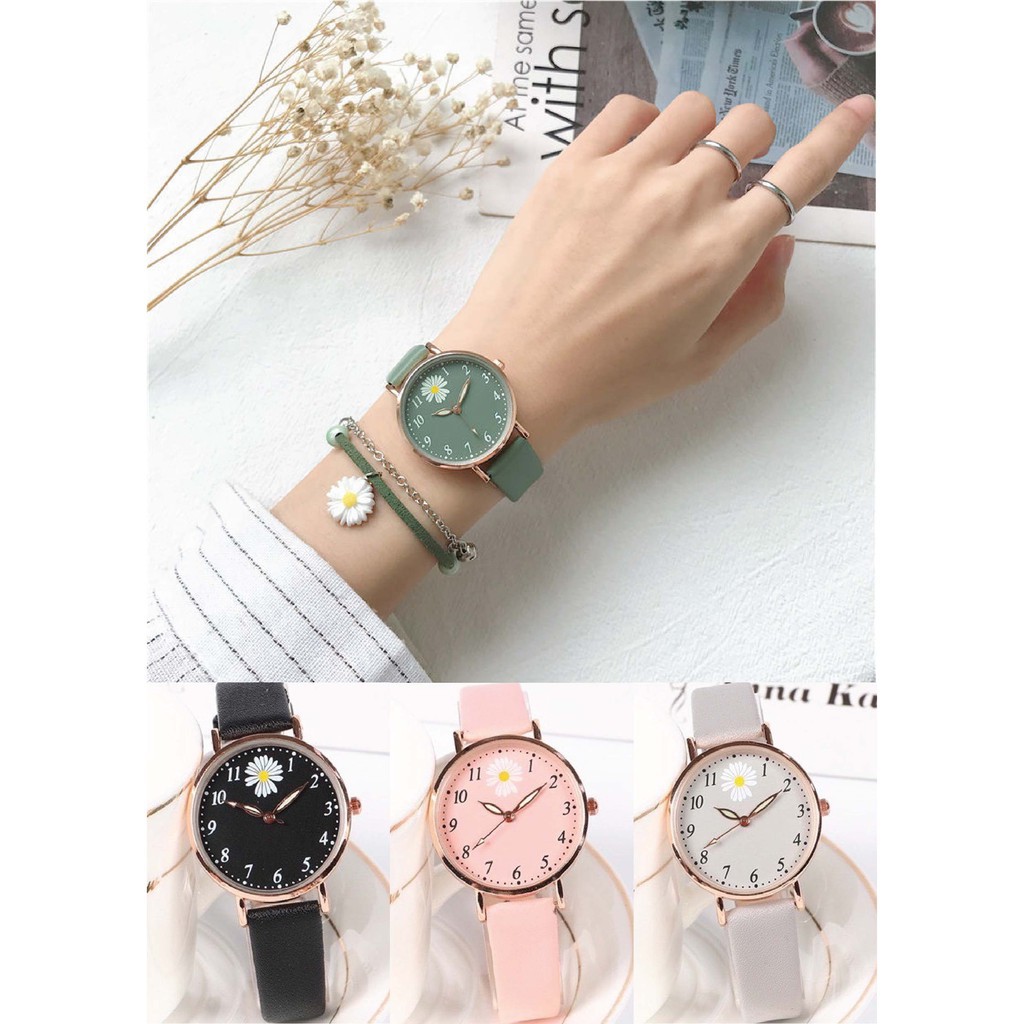 tonton Jam Tangan Ladies Daisy Design Luminous Watch 少女雏花皮带夜光手表 W00163