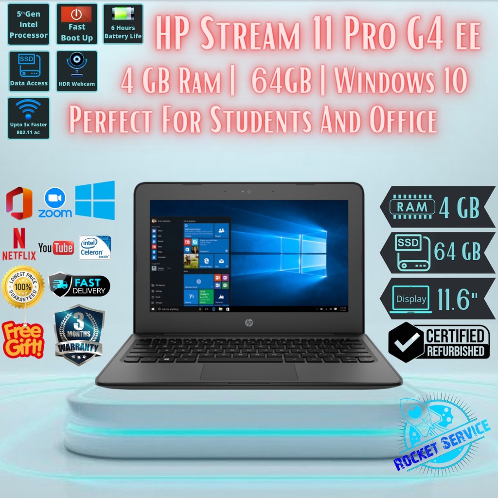 HP Stream 11 Pro G4 EE LAPTOP Celeron N3050 4GB RAM 64 GB SSD (A+