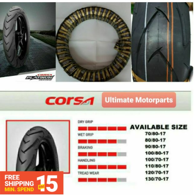Y15ZR/RS150/LC135 Corsa Platinum Tayar Tire R26 Tyre Sport Rain