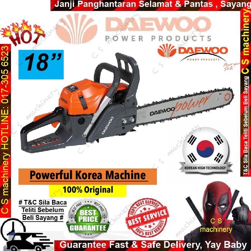 🇰🇷Original Korea DAEWOO Chainsaw 18” Gasoline DACS5218 (52CC) | Shopee ...