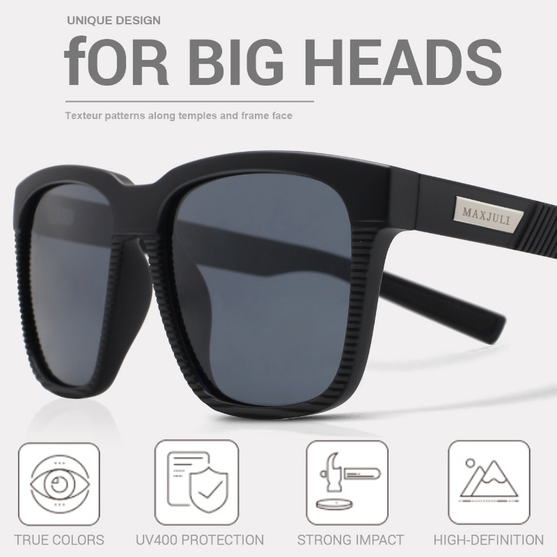 Square Over Sized Polarized Sunglasses for Big Heads Men Retro Vintage