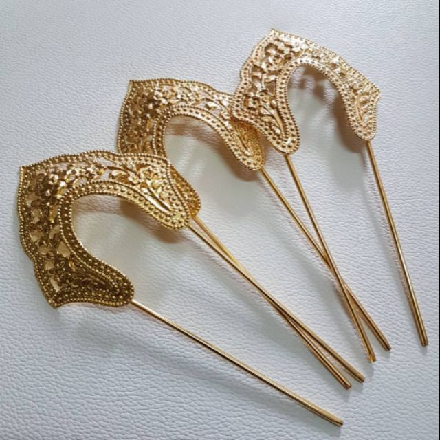 3 Pcs Tradisional Cucuk Sanggul Pengantin Perkahwinan Melayu 24k Gold