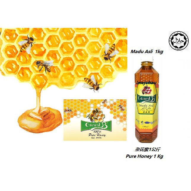 Giant B, Pure Honey, (Flowers Honey), 杂花蜜 1kg Bottle | Shopee Malaysia