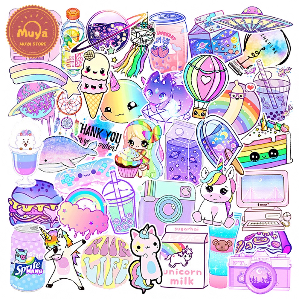 MUYA 50pcs Colorful Stickers Rainbow Stickers Cute Stickers for Journal ...