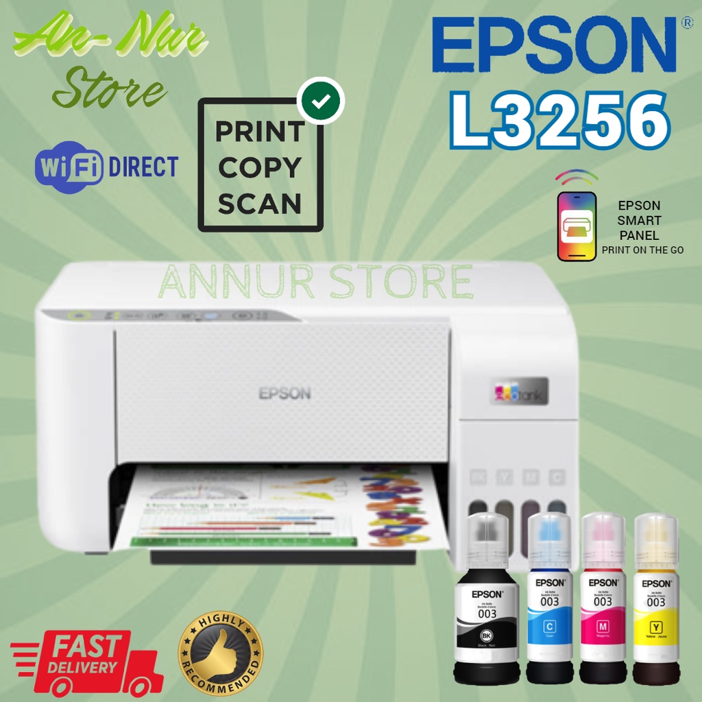 Epson Ecotank L3256 All In One Ink Tank Wireless Printer Print Scan Copy Wifi Direct 1041