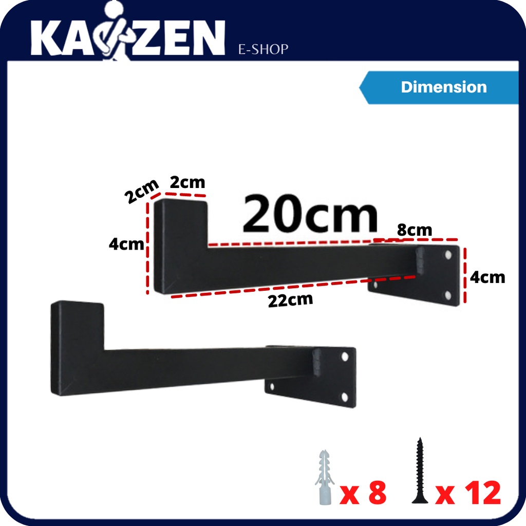 [ Pair ] Heavy Duty Industrial Iron Wall Mounted Shelf Bracket Black