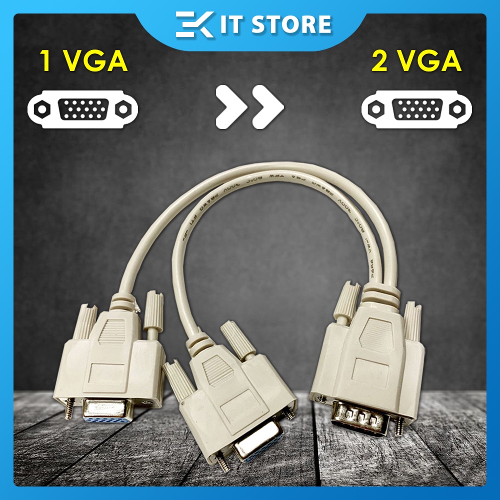 (Ready Stock) 15 Pin VGA Y Splitter Cable 1 Male to 2 Female Adapter ...