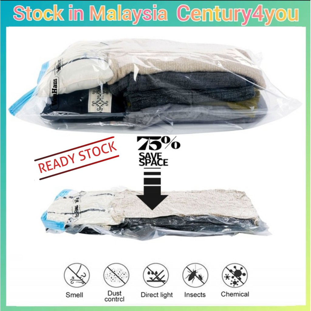 5pcs Travel Hand Roll Up Vacuum Compression Storage Save 75% Space Bag