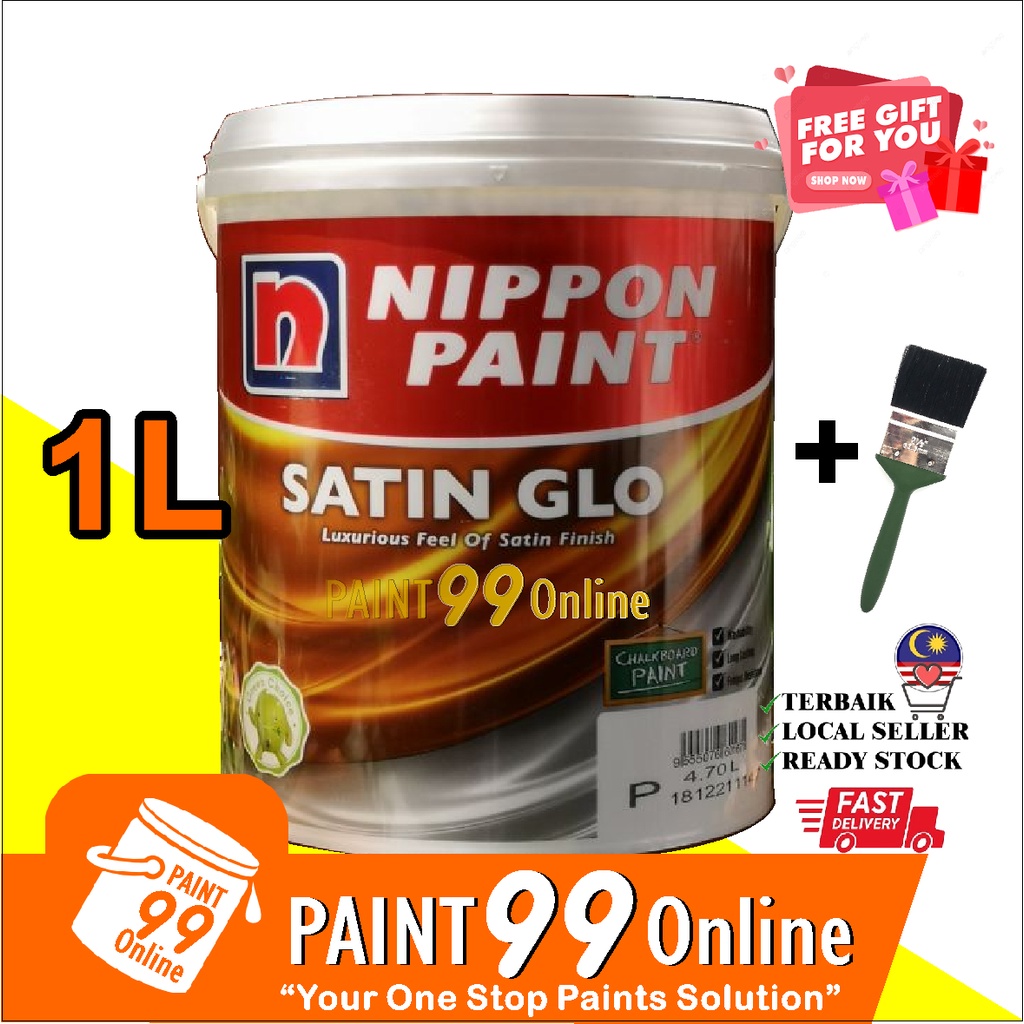 ( LIGHT COLOUR ) 1L NIPPON PAINT SATIN GLO Interior Wall + ( Free Brush ...