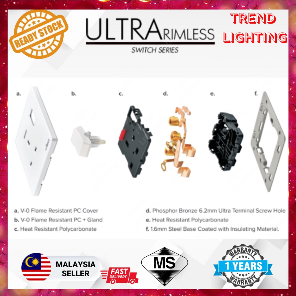 SIRIM Retouch Ultra Rimless Socket and Wall Switch Slim Modern Switch ...