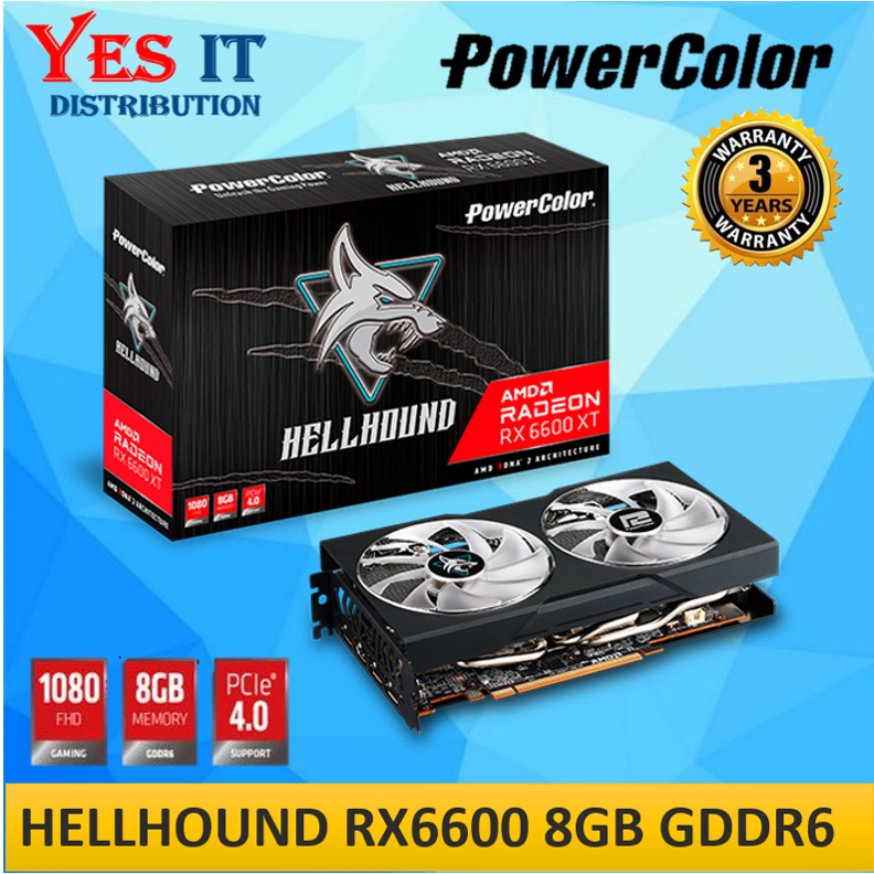 PowerColor AXRX 6600 8GBD6-3DHL Hellhound AMD Radeon™ RX 6600 8GB GDDR6 ...