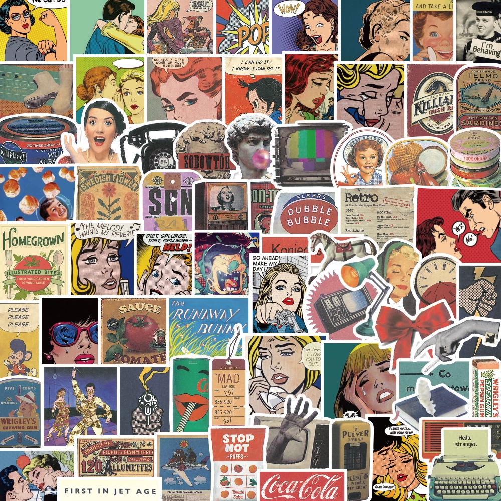 50 pcs American Old-school Ads/Retro Posters Waterproof PVC stickers ...
