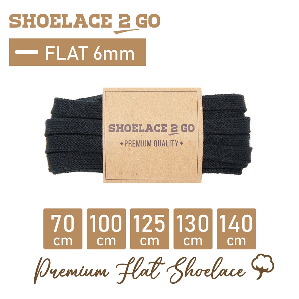 SHOELACE 2 GO PREMIUM FLAT SHOELACES B1 - BLACK - 70CM 100CM 125CM ...