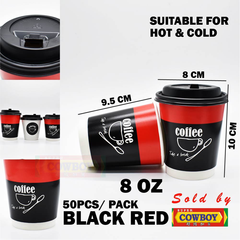 Disposable Coffee Paper Cup 10-50pcs with Lid Hot and Cold Cawan Kertas ...