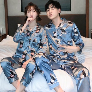 Men Women SIZE M-5XL GUCCI LV Ins Couple Satin Ice Silk Set Long Sleeve  Pyjamas Long Pants Pajamas Baju Tidur