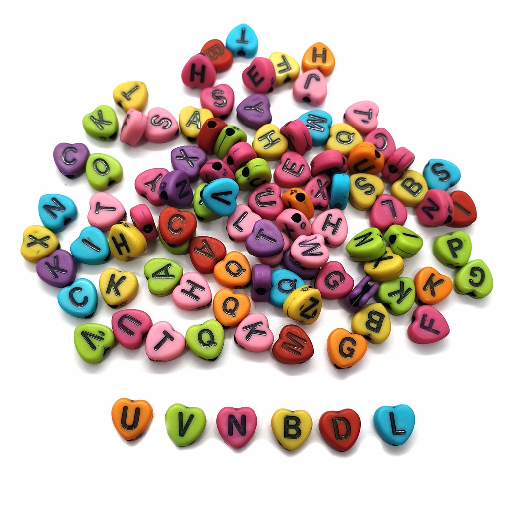 150 pcs mix colors heart alphabet abc letters beads mix colors size 7 ...