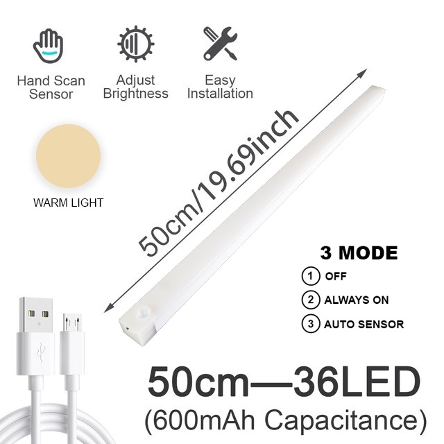 Motion Sensor Night Light LED Bar USB Rechargeable for Cabinet Corridor ...
